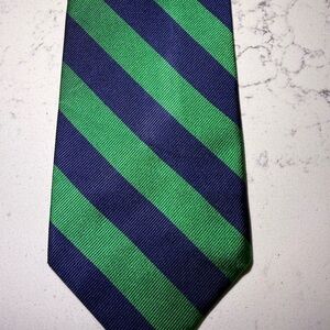 "J.Crew Men's Blue & Green Striped Print English 100% Silk Neck Tie"